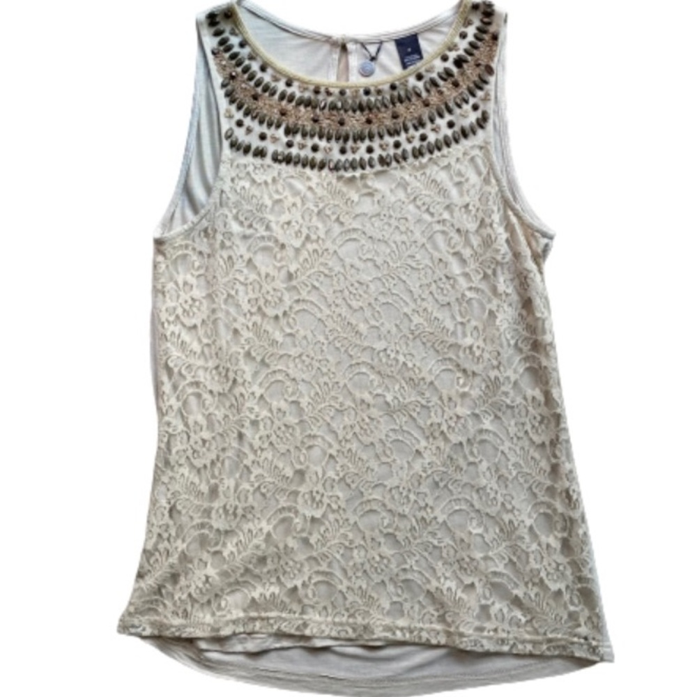 Beaded Mesh Overlay Top